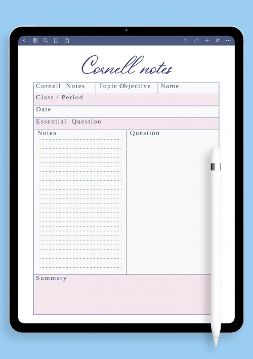 iPad Cornell Notes Worksheet Template