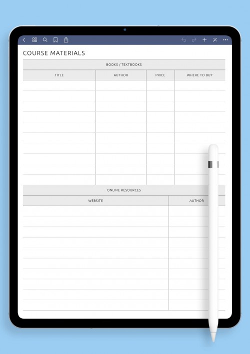 Course Materials Template for iPad & Android