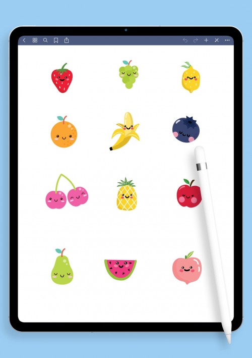 Cute Fruits Stickers for iPad / Android: GoodNotes, Notability, Samsung Notes