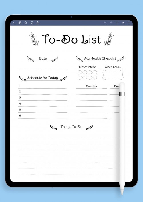 Daily To Do List Template for iPad & Android