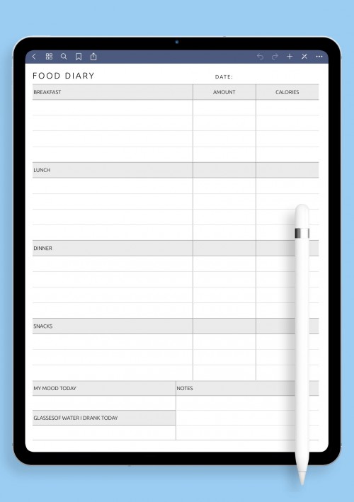 Daily Food Diary Template for GoodNotes