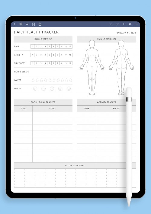 Daily Health Tracker - Female Template for GoodNotes