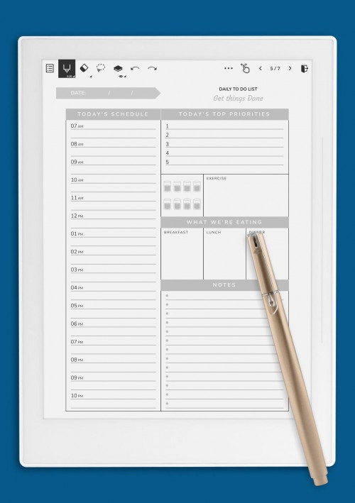 Supernote Daily hourly planner template - Get things Done