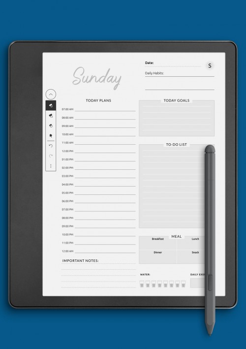 Kindle Scribe Daily Hourly Schedule and To Do List Template