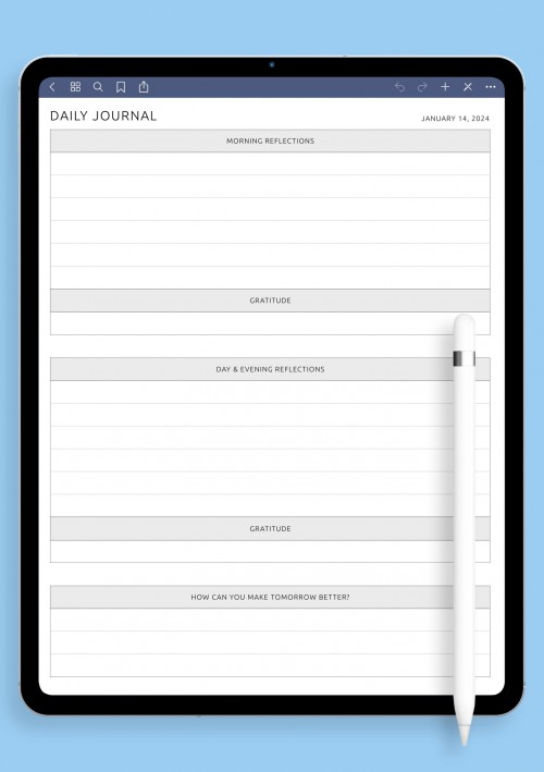 Daily Wellness Journal Template for GoodNotes