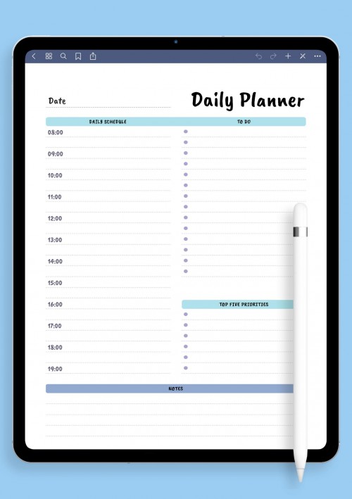 Daily Organizer Template for iPad