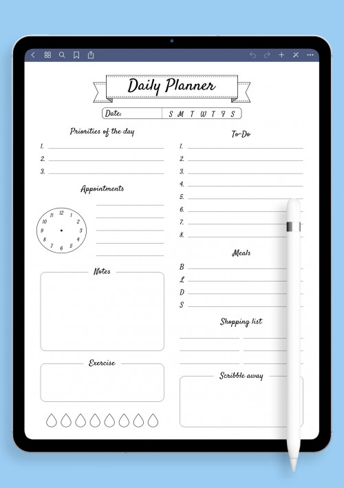 iPad Daily planner template with scribble away section