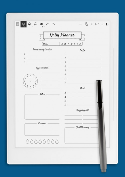 Daily planner with scribble away section template for Supernote A5X