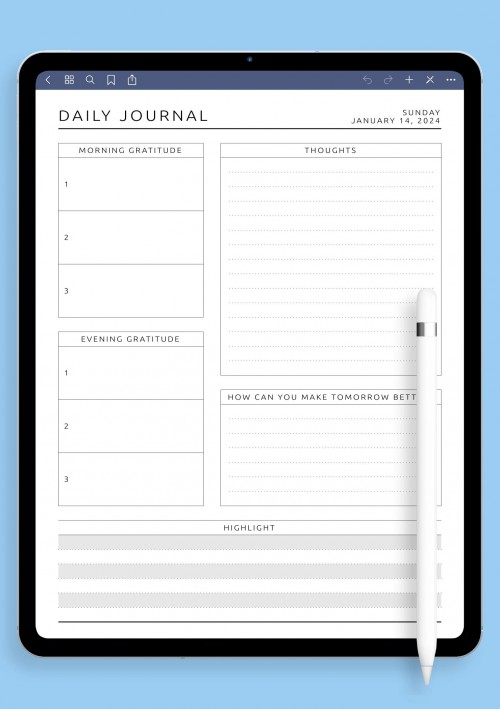 Daily Wellness Journal Template for GoodNotes