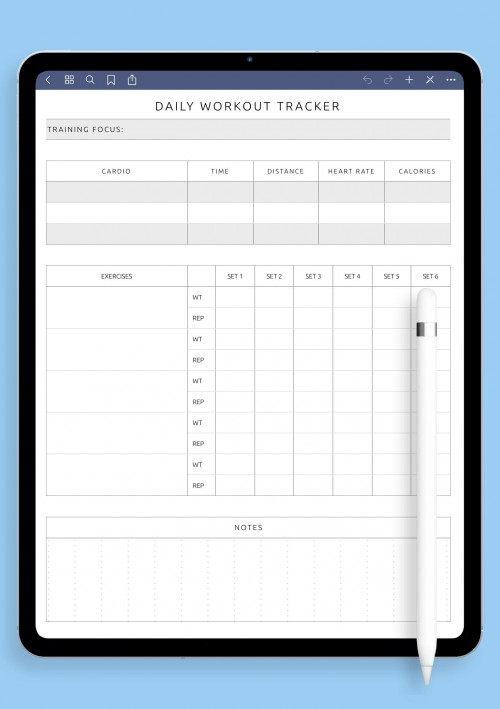 Daily Workout Tracker Template for iPad