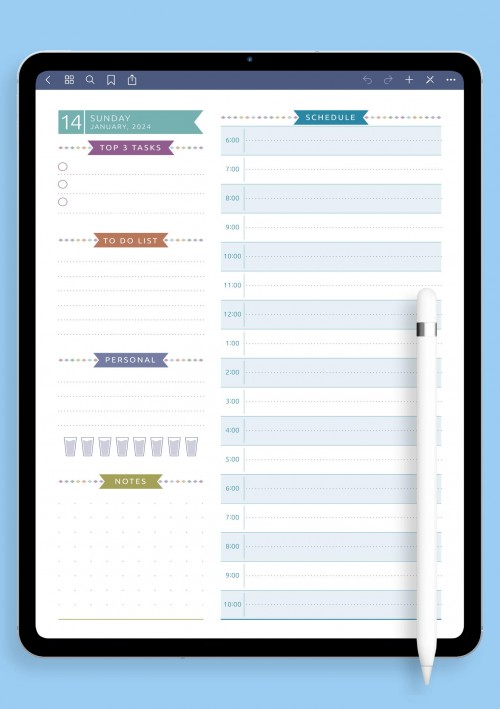 Dated Daily Planner Template - Casual Style for iPad & Android