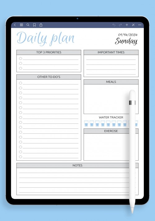 Dated Daily Planner Template with To Do List for Notability