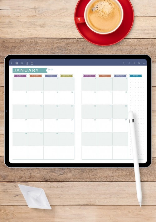 Dated Monthly Calendar - Casual Style Template for Notability