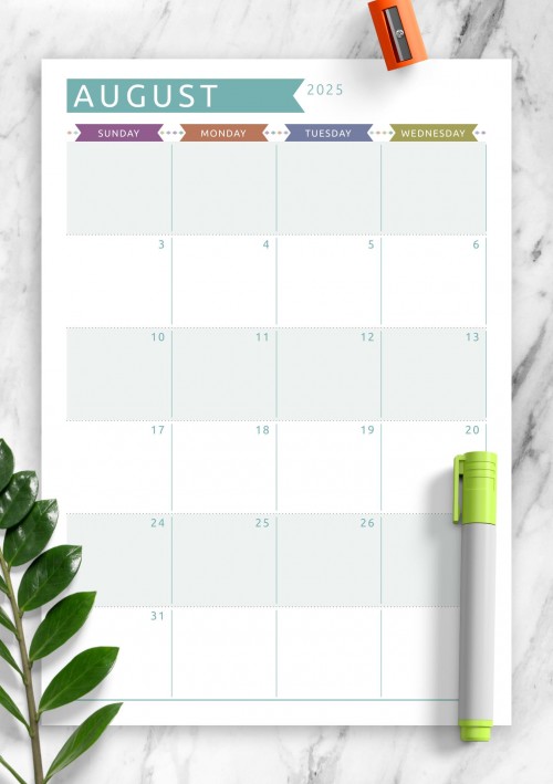 Dated August 2025 Calendar - Casual Style