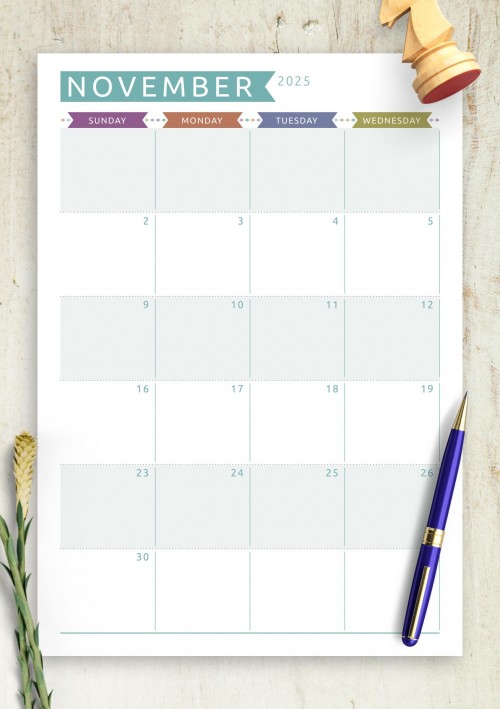 Dated November 2025 Calendar - Casual Style