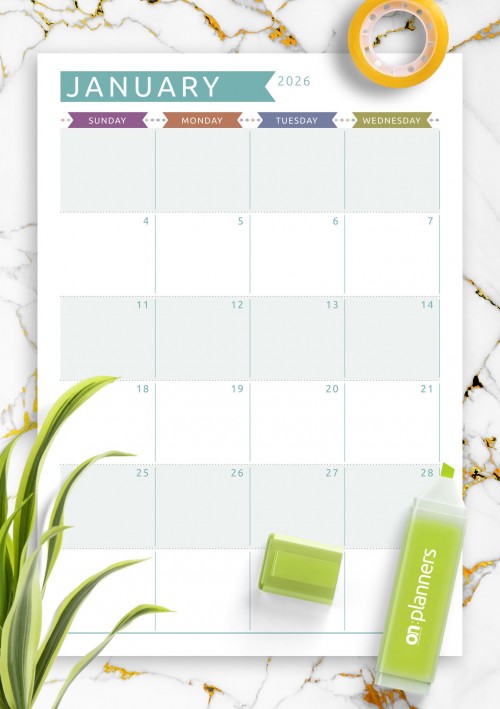 January 2026 Monthly Calendar - Casual Style