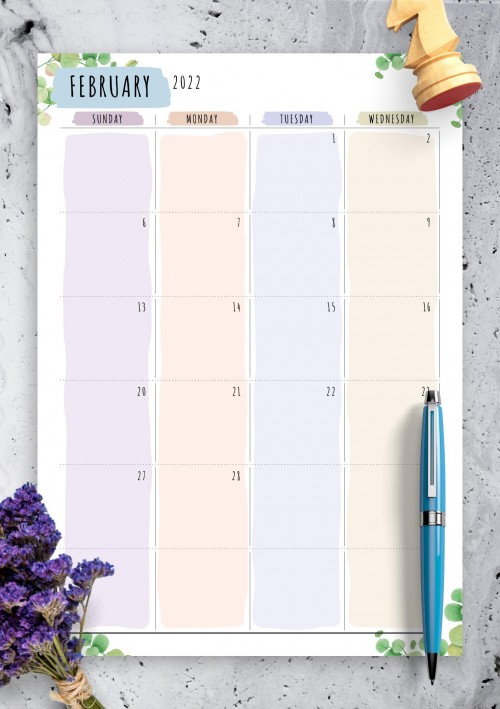 Dated February 2022 Calendar - Floral Style