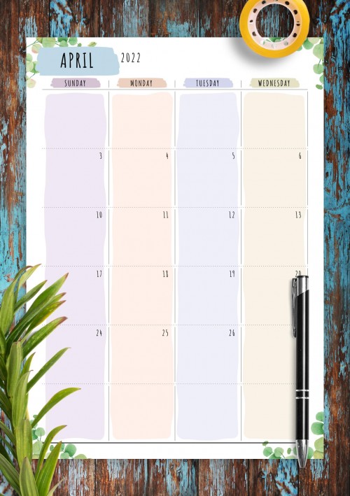 Dated April 2022 Calendar - Floral Style