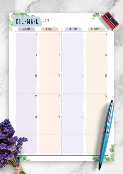 Dated December 2024 Calendar - Floral Style