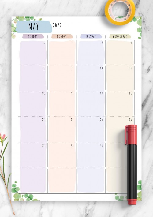 Dated May 2022 Calendar - Floral Style