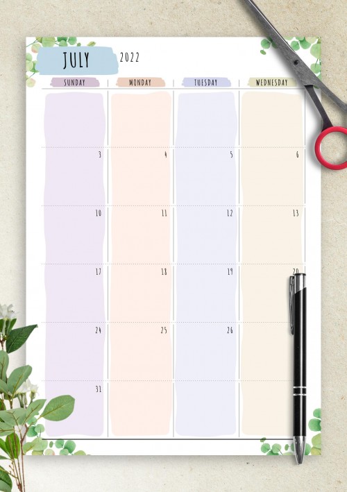Dated July 2022 Calendar - Floral Style