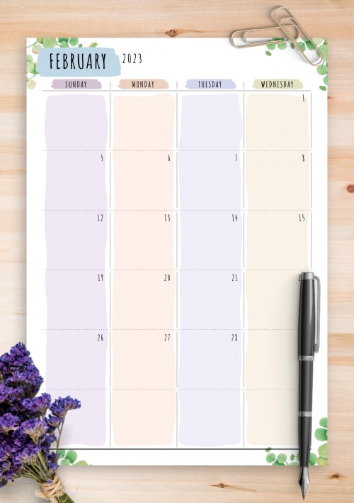 Dated February 2023 Calendar - Floral Style
