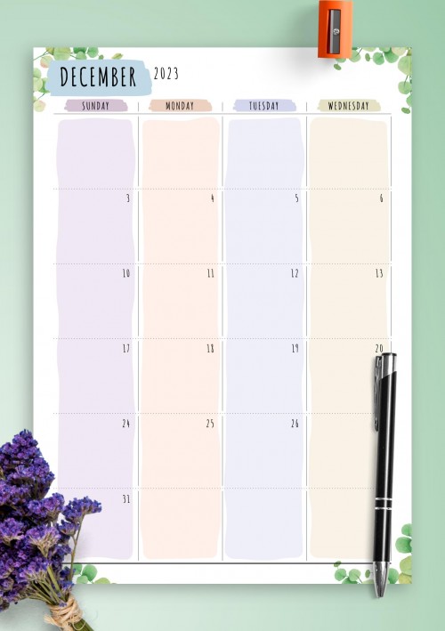 Dated December 2023 Calendar - Floral Style