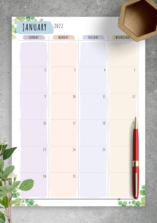 Dated January 2022 Calendar - Floral Style