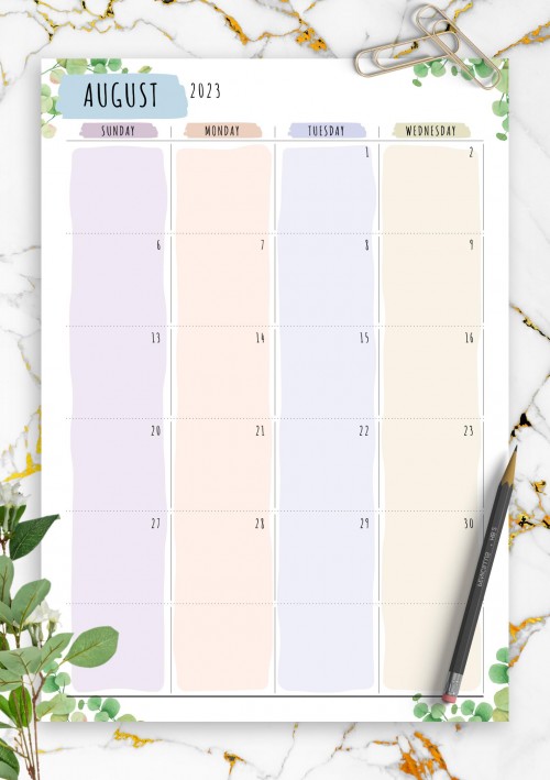 Dated August 2023 Calendar - Floral Style
