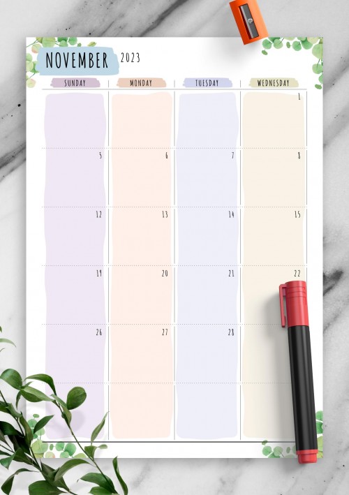 Dated November 2023 Calendar - Floral Style