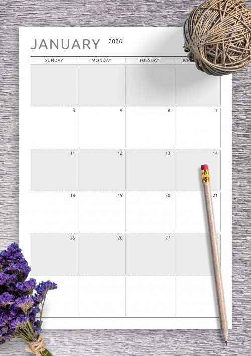 January 2026 Monthly Calendar - Original Style