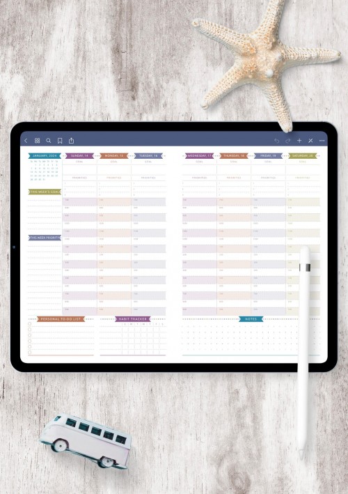 Dated Weekly Planner - Casual Style Template for iPad
