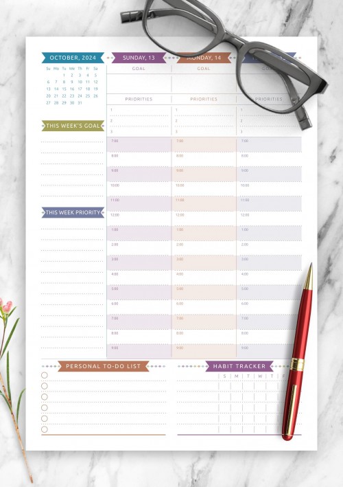 October 2024 Dated Weekly Planner - Casual Style