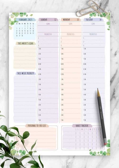 February 2023 Dated Weekly Planner - Floral Style
