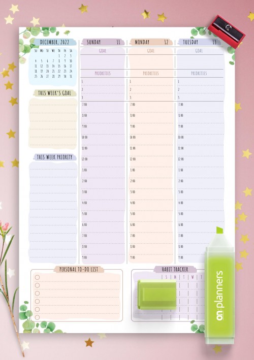 December 2022 Dated Weekly Planner - Floral Style