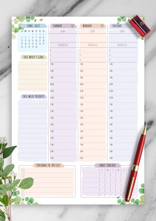 June 2022 Dated Weekly Planner - Floral Style