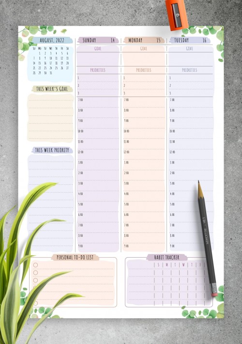 August 2022 Dated Weekly Planner - Floral Style