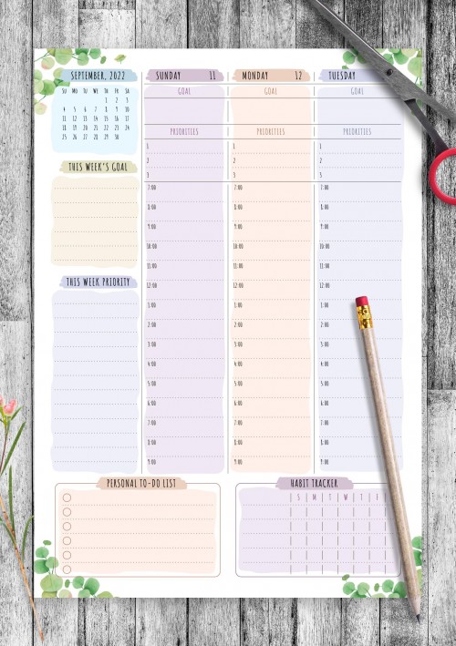 Semtember 2022 Dated Weekly Planner - Floral Style