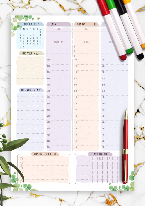 October 2022 Dated Weekly Planner - Floral Style
