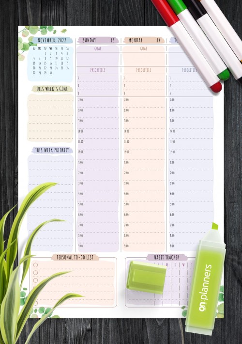 November 2022 Dated Weekly Planner - Floral Style