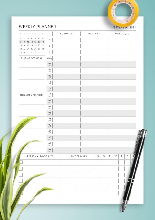 Dated Weekly Planner for September 2024 - Original Style