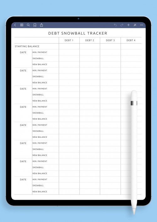 Debt Snowball Tracker Template for iPad Pro