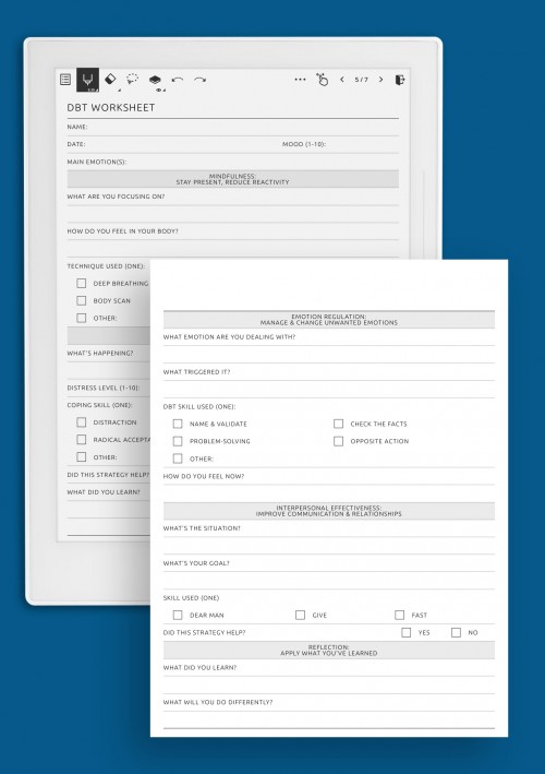 Dialectical Behavior Therapy (DBT) Worksheet template for Supernote