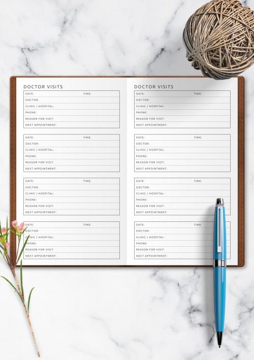 Doctor Visits Template for Travelers Notebook