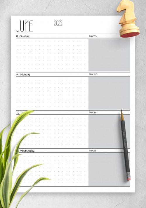 June 2025 Dotted weekly planner