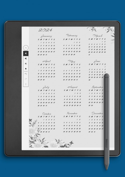 Dusty Floral Yearly Calendar Template for Kindle Scribe