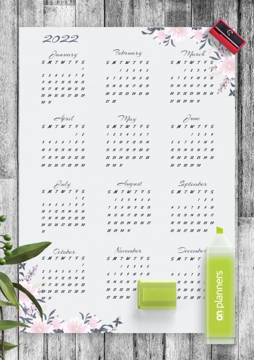 Dusty Blue Floral 2022 Calendar