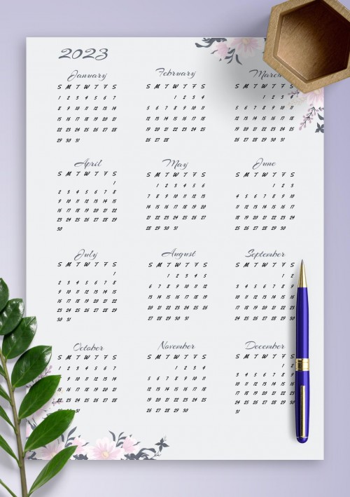 Dusty Blue Floral 2023 Calendar