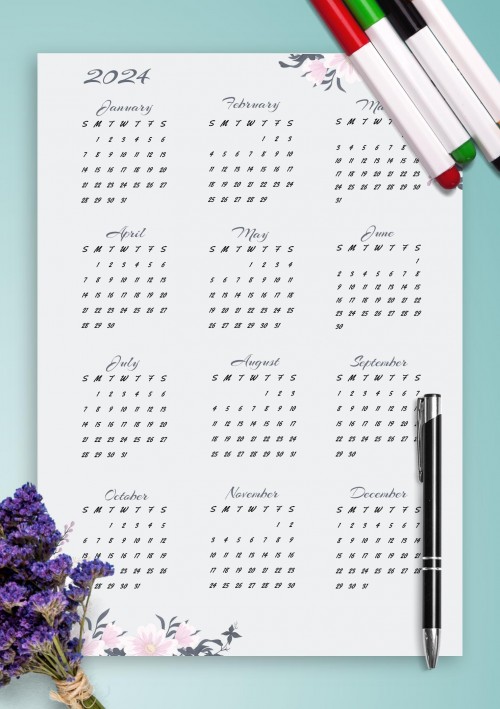 Dusty Blue Floral 2024 Calendar
