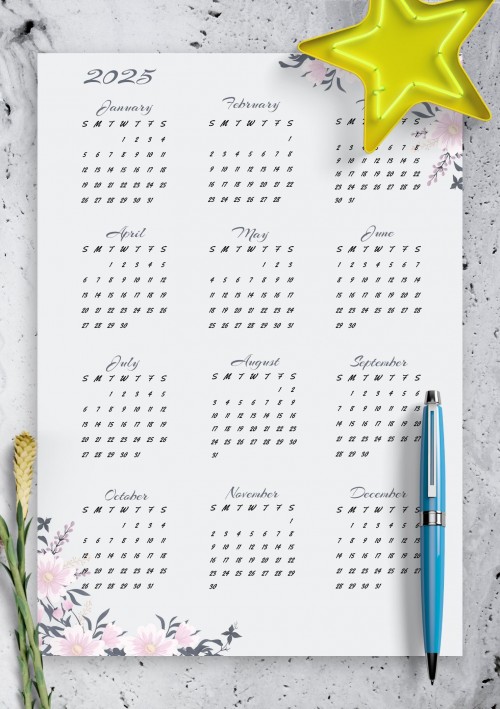 Dusty Blue Floral 2025 Calendar